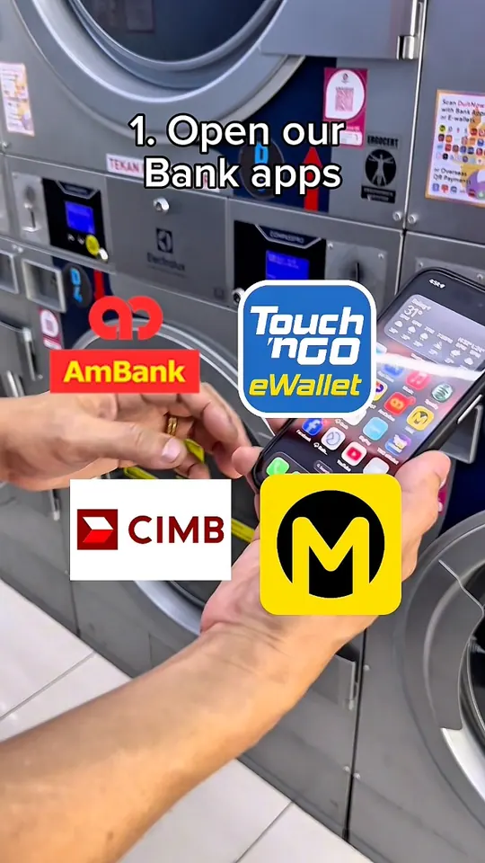 Frame from Byte Bunny's own Electrolux dryer film: opening a bank app in front of the dryer
